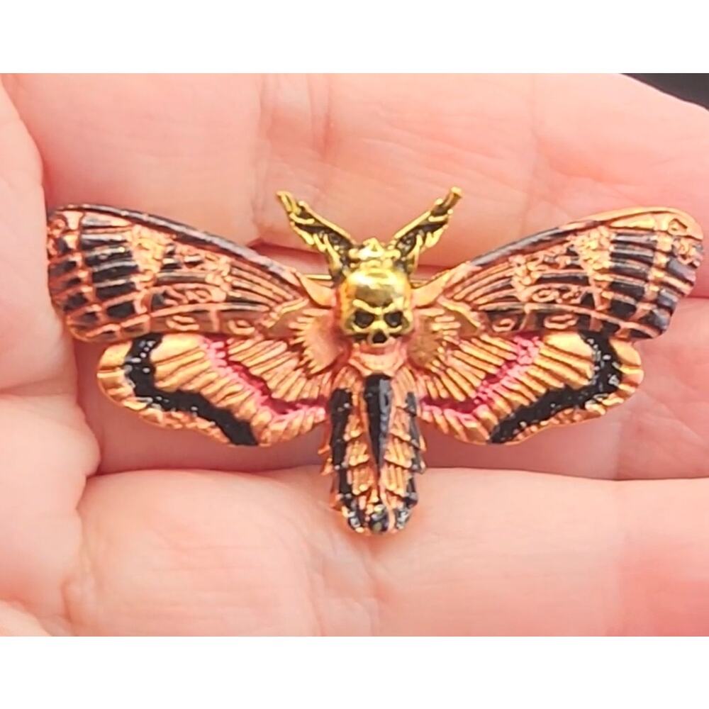 Death's Head Moth Brooch Skull Head Enameled Finish Goth